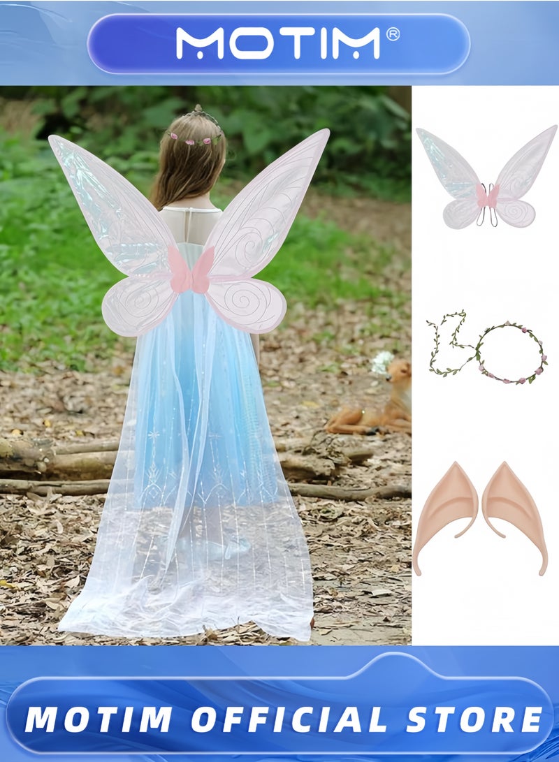 Motim Butterfly Fairy Wings Costume Sparkle Princess Wing for Party Favor with Elf Ears Flower Crown - Image 3