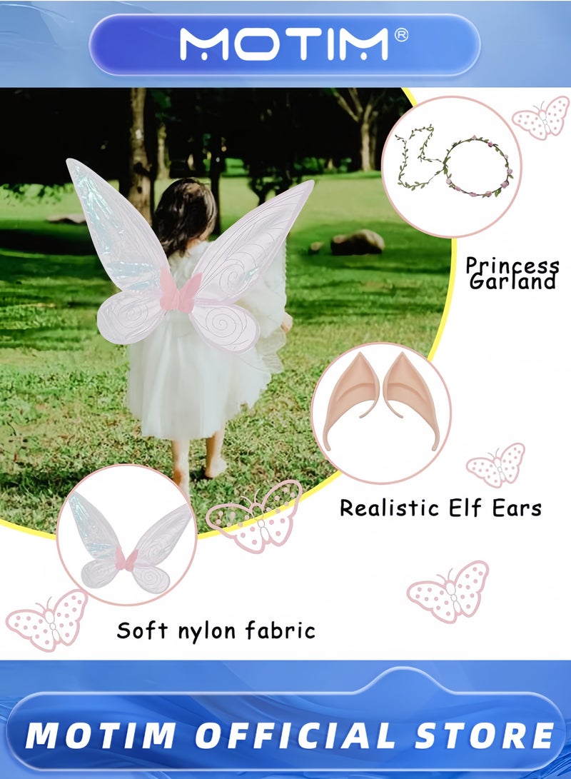 Motim Butterfly Fairy Wings Costume Sparkle Princess Wing for Party Favor with Elf Ears Flower Crown - Image 2