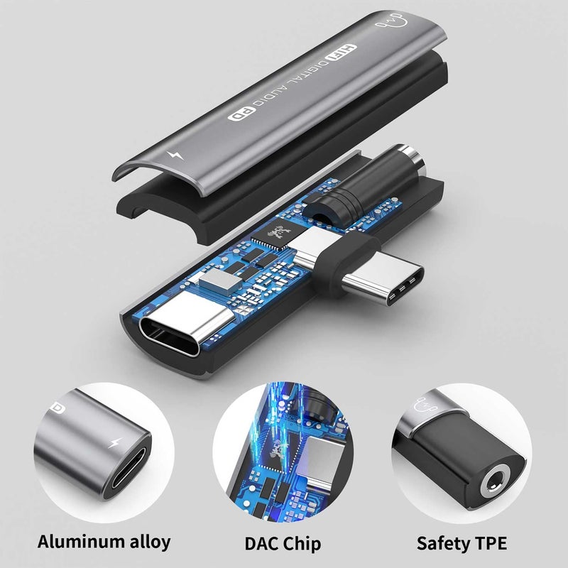 ZVGMOOE محول سماعات USB C، 2 في 1 USB C إلى جاك سماعة 3.5 مم HiFi DAC مع محول شحن سريع 27 واط متوافق مع iPhone 15 15Pro 15promax، Samsung Galaxy S23 S22 S21 S20+ Note 20 Pixel 6/5 - Image 4