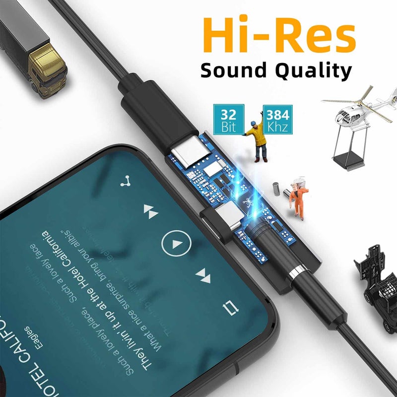 ZVGMOOE محول سماعات USB C، 2 في 1 USB C إلى جاك سماعة 3.5 مم HiFi DAC مع محول شحن سريع 27 واط متوافق مع iPhone 15 15Pro 15promax، Samsung Galaxy S23 S22 S21 S20+ Note 20 Pixel 6/5 - Image 5