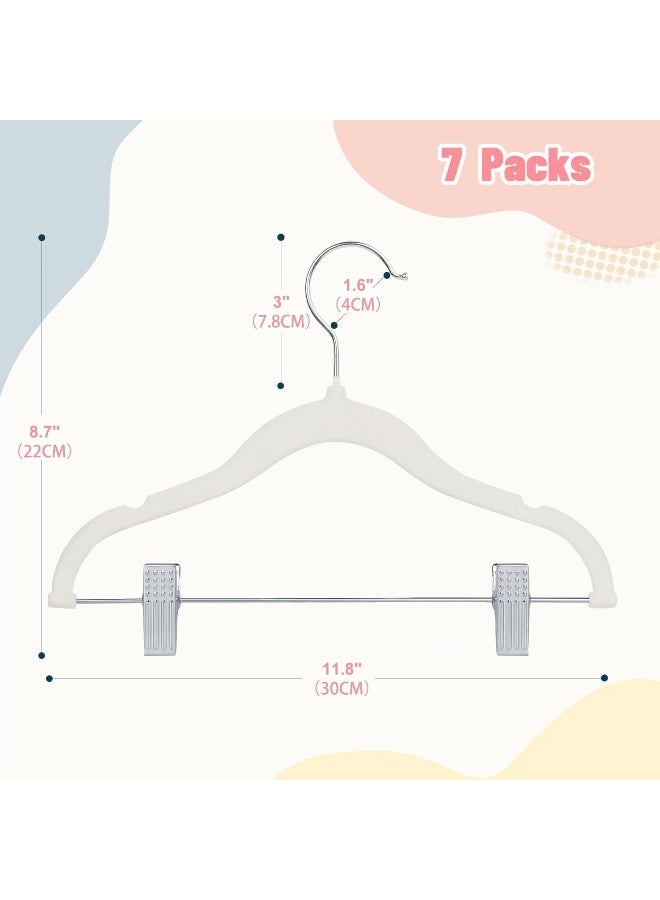 ManGotree 7Pack White 30 Cm Baby Velvet Hangers With Movable Clips, Non-Slip Kids Felt Hangers, Ultra-Thin Space-Saving Children'S Clothes Hangers For Skirts, Pants, Dresses, Shirts, Jackets (White, 7 Pack) - Image 2