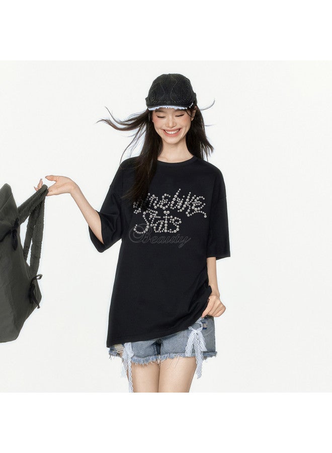 EPTISON Women's Short Sleeve T-shirt Summer Graphic Letter Print Vintage Pure Cotton Loose Casual Top - Image 2