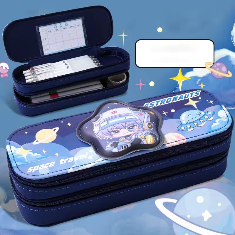 Parshya Pencil Case Double Layer 3D Cute Pencil Pouch Aesthetic Pencil Case for Girls Large Capacity Pen Pencil Pouch Multifunctional Stationery Organizer for School (Double Layer Space Travel) - Image 2
