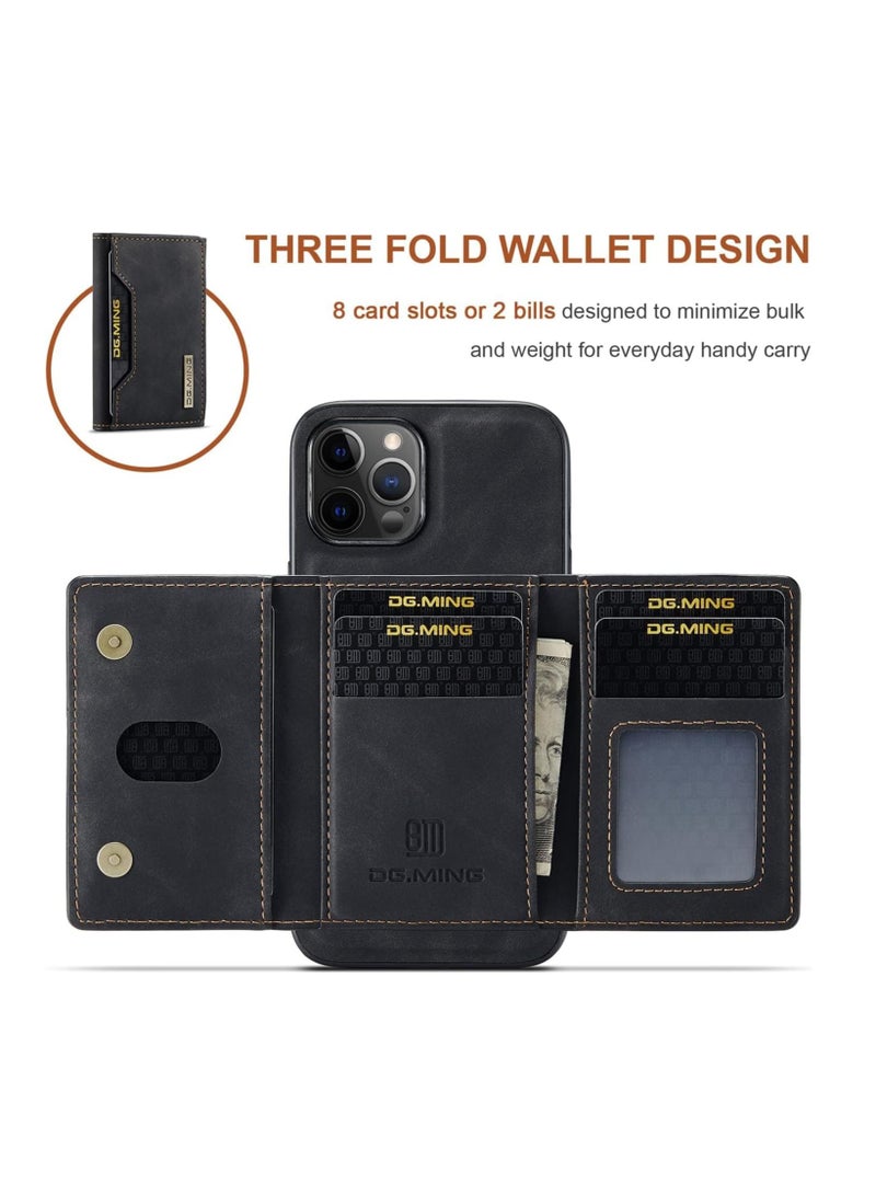 Aookay Case for iPhone 16 Pro with Magnetic Suction Support Wireless Charging Can Be Used as a Phone Stand Luxury Leather Card Holder Phone Cover (Card Holder Detachable) (Black)  - Image 2