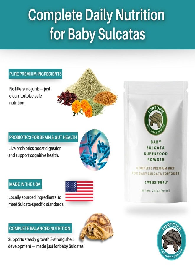 Tortoise Resource Center Baby Sulcata Food Powder with Calcium - Scientifically Formulated Diet for Healthy Growth - High Fiber Low Protein with Probiotics | 2.5 oz Bag | 2 Week Supply - Image 2