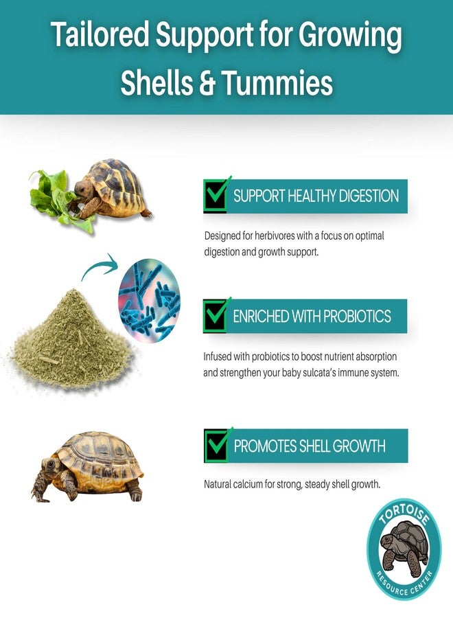 Tortoise Resource Center Baby Sulcata Food Powder with Calcium - Scientifically Formulated Diet for Healthy Growth - High Fiber Low Protein with Probiotics | 2.5 oz Bag | 2 Week Supply - Image 3