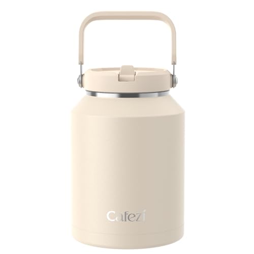 Cafezi 64oz Insulated Water Bottle, Stainless Steel Water Bottles with Flip Straw and Top Handle, Leak Proof, Iced for 34 Hours, 64 oz Tumbler - Image 1