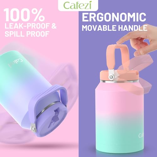 Cafezi 64oz Insulated Water Bottle, Stainless Steel Water Bottles with Flip Straw and Top Handle, Leak Proof, Iced for 34 Hours, 64 oz Tumbler - Image 2