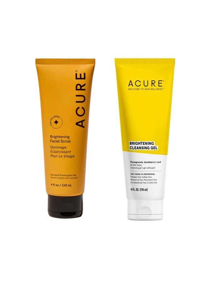 Acure مجموعة ثنائية الأكثر مبيعًا - مقشر وجه مضيء وجل تنظيف - لجميع أنواع البشرة - تنظيف مع الرمان، التوت الأسود والأساي - مقشر مع الطحالب البحرية والطين الأخضر الفرنسي - Image 1
