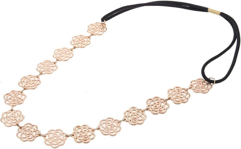 Boolavard New Lovely Metallic Sweet Lady Hollow Rose Flower Elastic Hair Band Fashion Headband Gold by