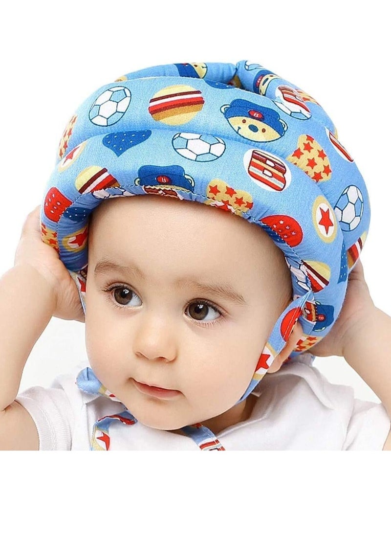 Gonice - Baby Helmet, Baby Head Protector, Toddler Protective Cap, Cotton, Adjustable, Safety Helmet, Suitable For Learning To Crawl And Walk (Football Blue) - Image 1