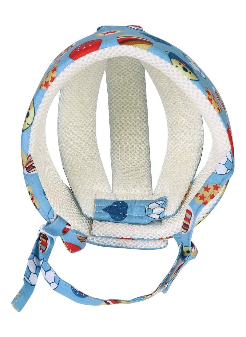 Gonice - Baby Helmet, Baby Head Protector, Toddler Protective Cap, Cotton, Adjustable, Safety Helmet, Suitable For Learning To Crawl And Walk (Football Blue) - Image 1