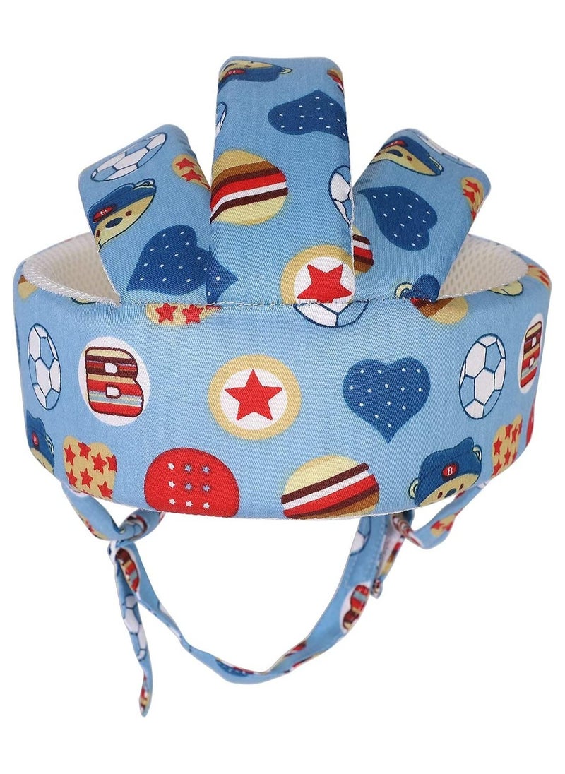 Gonice - Baby Helmet, Baby Head Protector, Toddler Protective Cap, Cotton, Adjustable, Safety Helmet, Suitable For Learning To Crawl And Walk (Football Blue) - Image 1