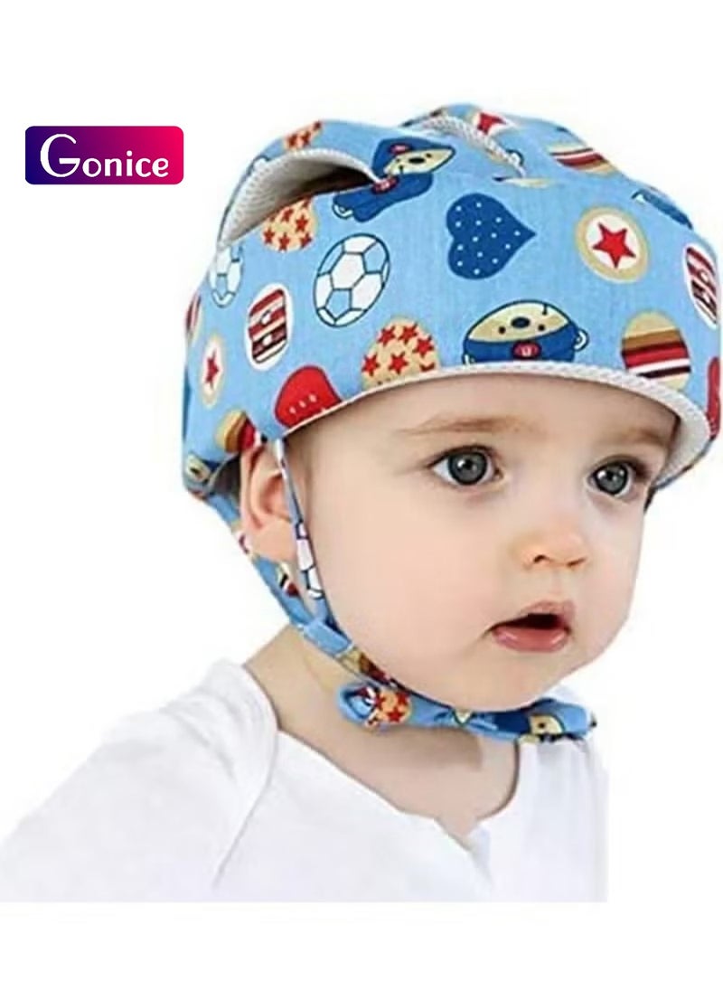 Gonice - Baby Helmet, Baby Head Protector, Toddler Protective Cap, Cotton, Adjustable, Safety Helmet, Suitable For Learning To Crawl And Walk (Football Blue) - Image 1