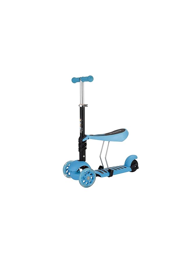 ASC سكوتر 2 في 1 مع مقعد أزرق قابل للتعديل مع عجلة قيادة زنبركية قابلة للإمالة ومقعد خلفي قابل لتعديل الارتفاع وفرامل قدم وسلة دعسوقة للأطفال من سن 3 سنوات فما فوق - Image 1