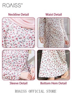roaiss Women's Dress Simple Floral  Flared Long-Sleeve Long Dress High-Rise Sweet Breathable Chiffon Shirring Design for Ladies Elegant Temperament Casual Outfit  - Image 5