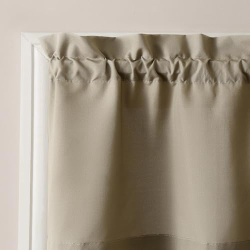 No. 918 Martine Microfiber Semi-Sheer Rod Pocket Kitchen Curtain Valance and Tiers Set, 54" x 36", Taupe - Image 2