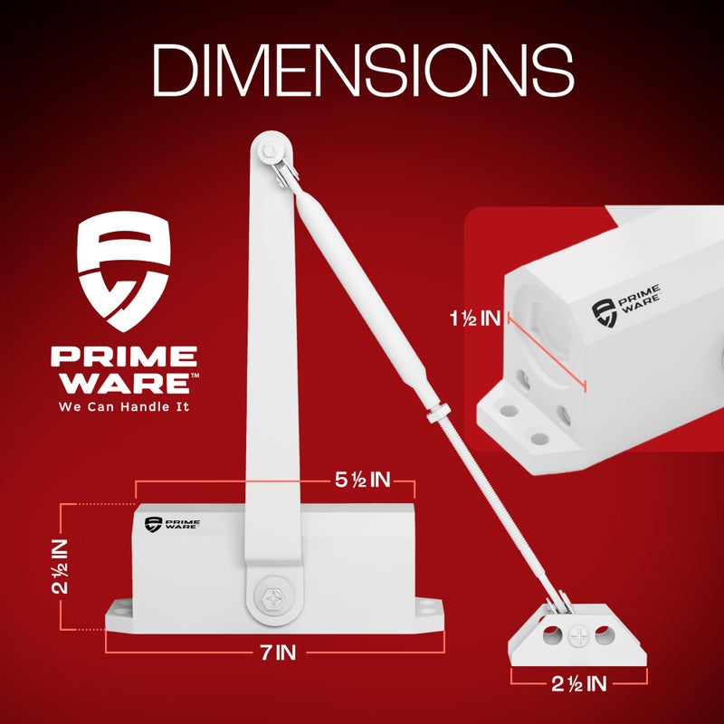 PrimeWare DC-300 Automatic Adjustable Door Closers for Home | Soft Close, No Slam | Residential and Commercial Door Closer | Level 3 | for Doors Weighing 90-140 lbs | Hydraulic Door Spring - White - Image 2