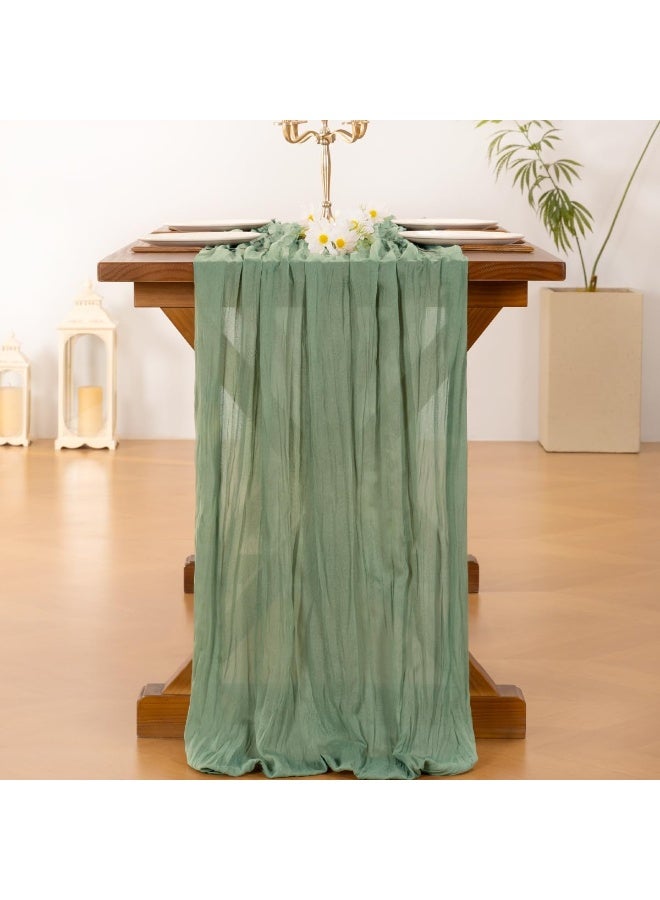 كينجمازي منديل طاولة من الشاش طول 4 أمتار، منديل طاولة زفاف أخضر، منديل طاولة بوهو شفاف 90x400 سم، ديكور طاولة ريفي شفاف - Image 4