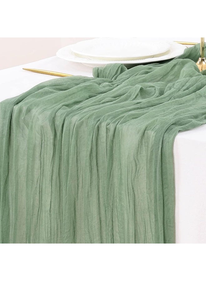 كينجمازي منديل طاولة من الشاش طول 4 أمتار، منديل طاولة زفاف أخضر، منديل طاولة بوهو شفاف 90x400 سم، ديكور طاولة ريفي شفاف - Image 5