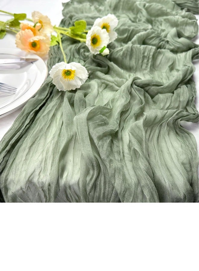 كينجمازي منديل طاولة من الشاش طول 4 أمتار، منديل طاولة زفاف أخضر، منديل طاولة بوهو شفاف 90x400 سم، ديكور طاولة ريفي شفاف - Image 2