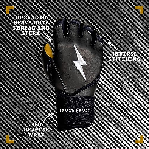 BRUCE BOLT Original Series Long Cuff Black Batting Glove - Black Small - Image 2