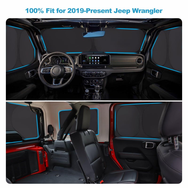 XCBYT 2019-2024 Wrangler Full Coverage Window Shades | 6-Layer Blackout Insulated Sun & UV Protection | Custom Fit Privacy Covers for Camping, Sleeping & Car Living (8 PCS) - Image 3