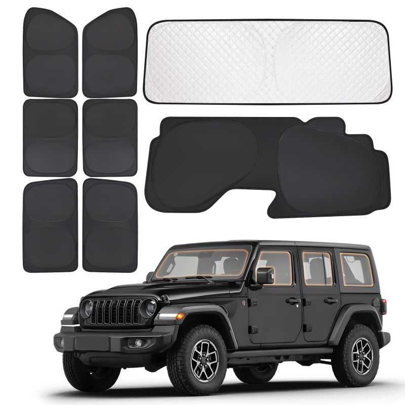 XCBYT 2019-2024 Wrangler Full Coverage Window Shades | 6-Layer Blackout Insulated Sun & UV Protection | Custom Fit Privacy Covers for Camping, Sleeping & Car Living (8 PCS) - Image 1