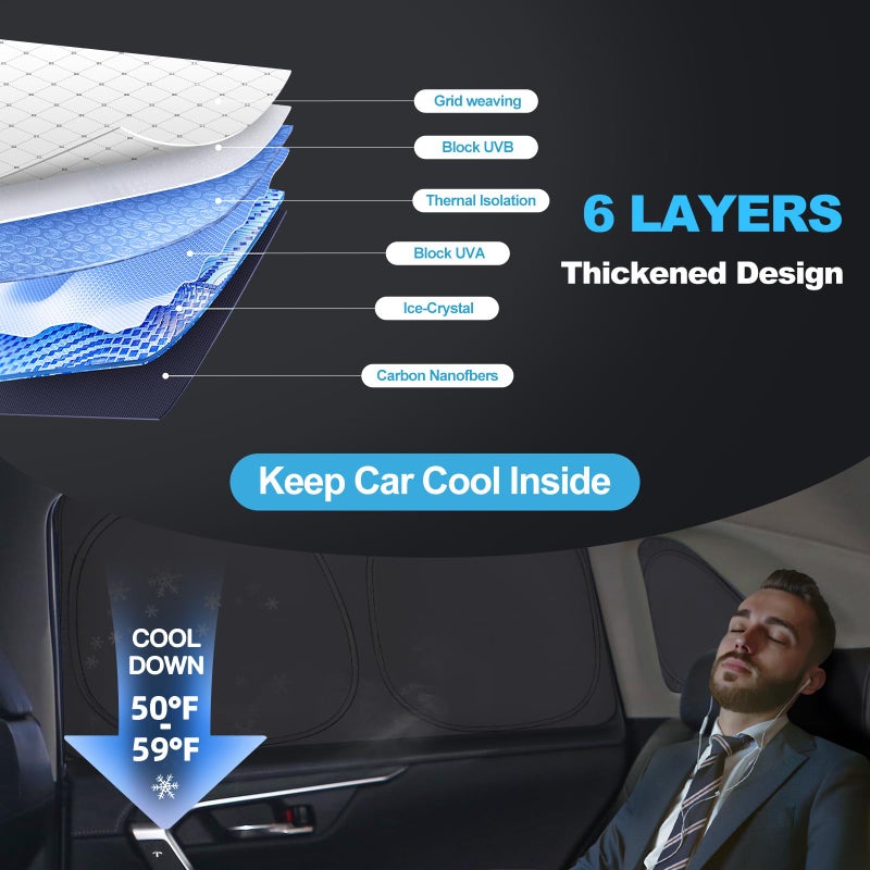 XCBYT 2019-2024 Wrangler Full Coverage Window Shades | 6-Layer Blackout Insulated Sun & UV Protection | Custom Fit Privacy Covers for Camping, Sleeping & Car Living (8 PCS) - Image 2