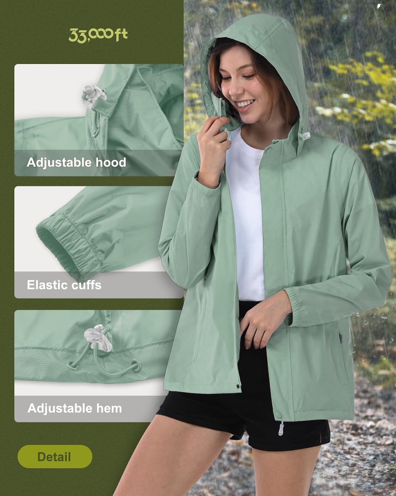 33,000ft Women's Rain Jacket Waterproof Lightweight Packable Raincoat with Hood for Golf Hiking Travel Windbreaker - Image 4