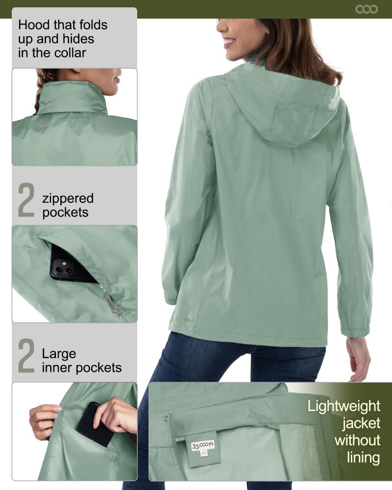 33,000ft Women's Rain Jacket Waterproof Lightweight Packable Raincoat with Hood for Golf Hiking Travel Windbreaker - Image 5