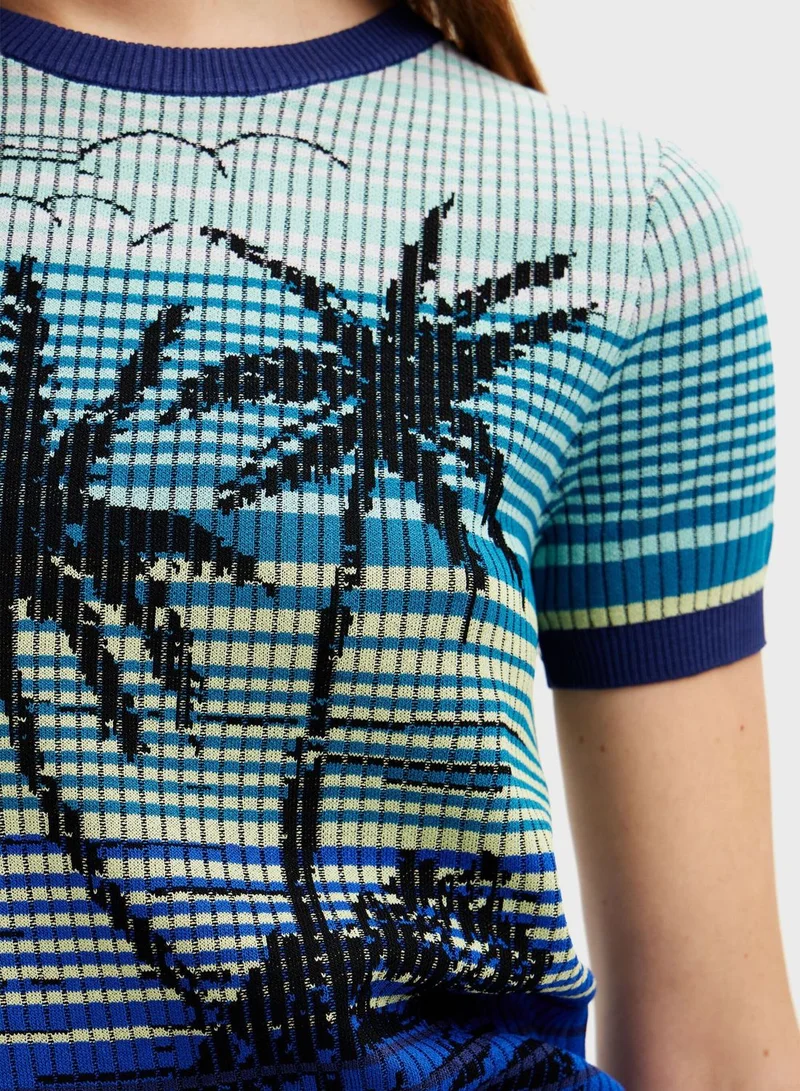 DESIGUAL Knit Palm Tree Crew Neck T-Shirt