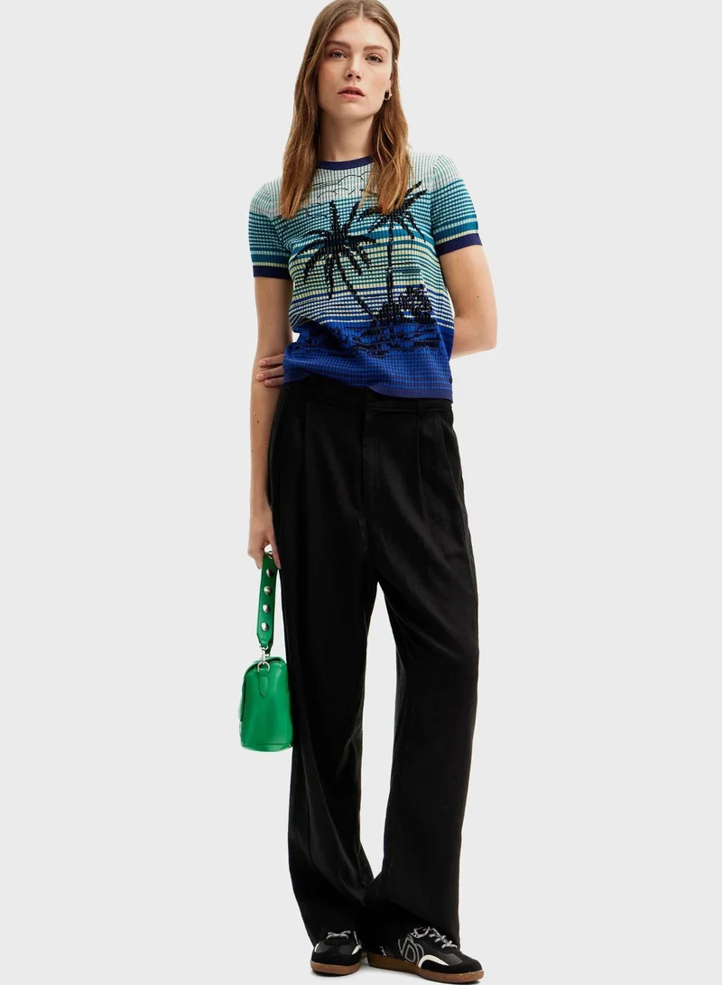 DESIGUAL Knit Palm Tree Crew Neck T-Shirt