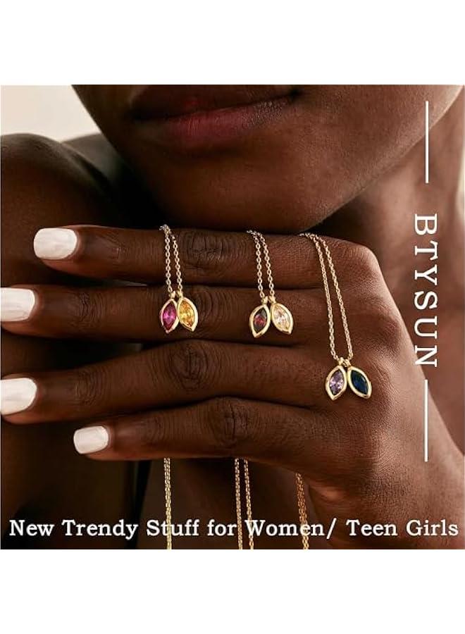 Arabest Birthstone Necklace for Women Dainty Gold Necklace with 2 Birthstone  Stocking Stuffers Teen Girl Gifts Trendy Stuff Birthday Gift Moms 2025 Graduation Gift Adjustable Anniversary Jewelry for Daughter Girlfriend Friend - Image 2