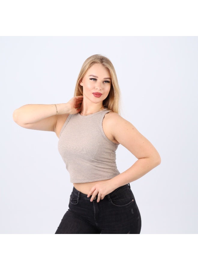 زيكوتكس  بلوزة نسائية قصيرة بدون أكمام مضلعة من القطن - Image 5