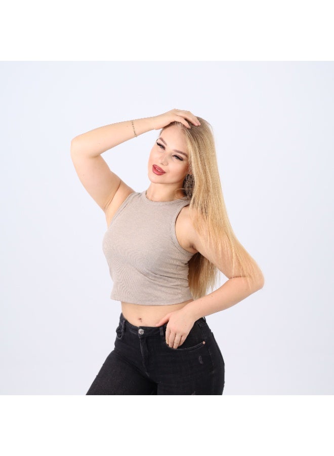 زيكوتكس  بلوزة نسائية قصيرة بدون أكمام مضلعة من القطن - Image 4