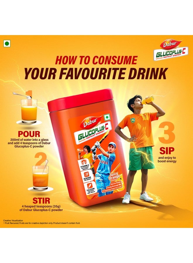 Dabur مسحوق دابر غلوكوبلس-سي لذيذ وعصيري (بنكهة البرتقال) - 400 جرام | فيتامين سي يساعد في تعزيز المناعة | الكالسيوم يدعم صحة العظام - Image 5