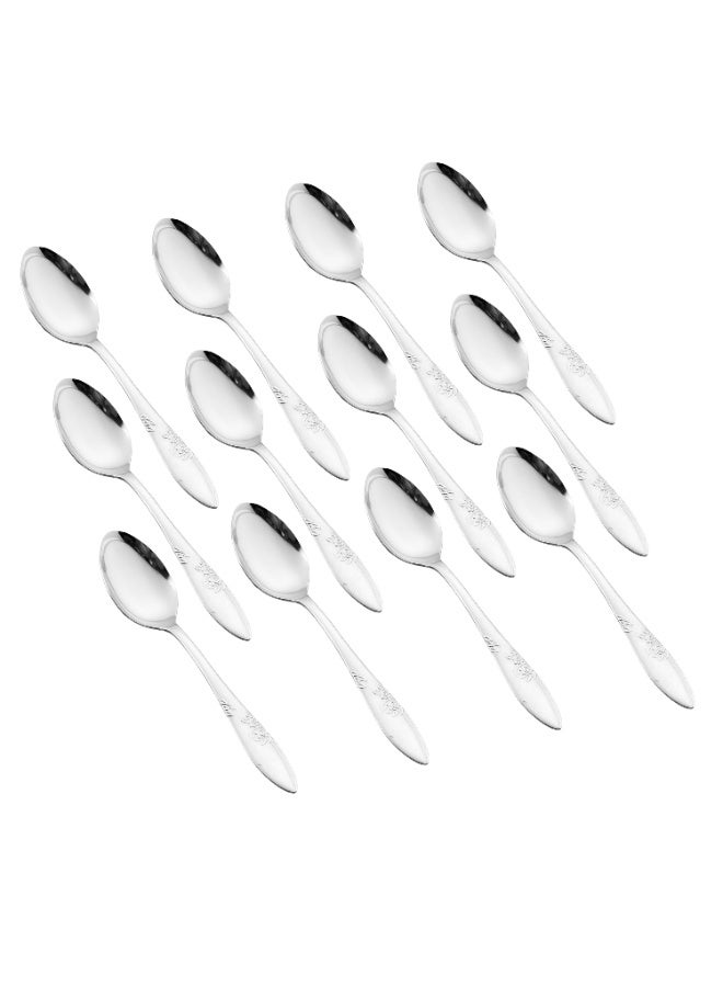 هيك طقم ملاعق حلى من الستانلس ستيل المقاوم للصدأ مكون من 12 قطعة فضي - Image 1