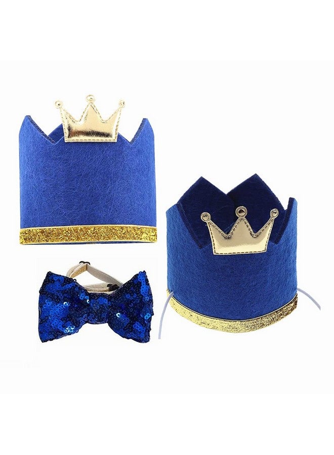 1 Set Pet Hat Bow Tie Set Pet Crown Hat Blingbling Bow tie Collar Pet Birthday Party Supplies Cosplay Accessory Puppy Birthday Gift for Small Medium Dogs Cats Kitten(Blue) - Image 4