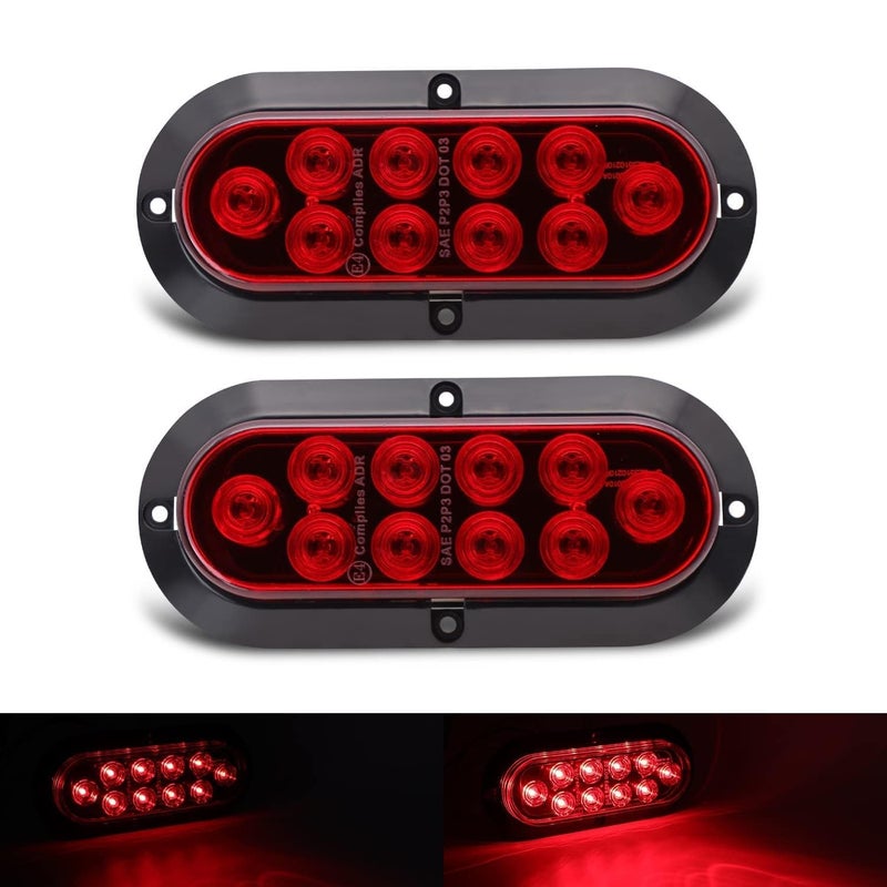 TMH 6 Oval Red LED Trailer Tail Light Surface Mount 10 LED Waterproof Stop Brake Turn Trailer Lights for Truck RV Bus Lorry LowHigh Brightness 12V DC 2PCS