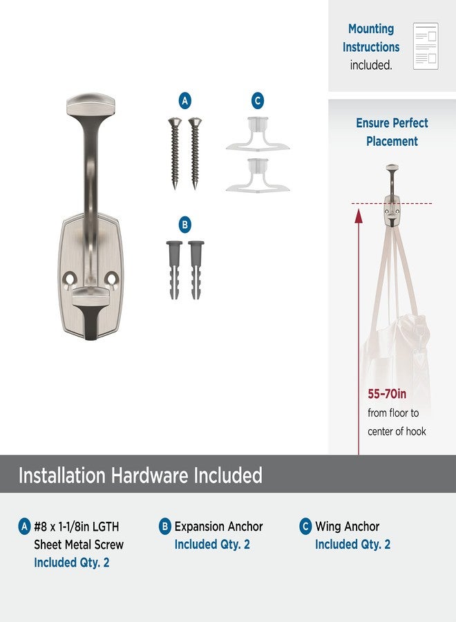 أميروك خطاف حائط مزخرف مزدوج الشعب من أميروك H37001G10 | خطاف نيكل ساتان للمعاطف والقبعات وحقائب الظهر والحقائب | خطافات للحمام وغرفة النوم والخزانة والمدخل وغرفة الغسيل والمكتب - Image 5