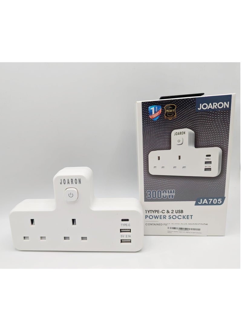 Type C and 2 USB Power Socket, 3000W High Power Outlet with Fast Charging, and Multiple Device Compatibility - Ideal for Home, Office, and Travel Use - Image 2