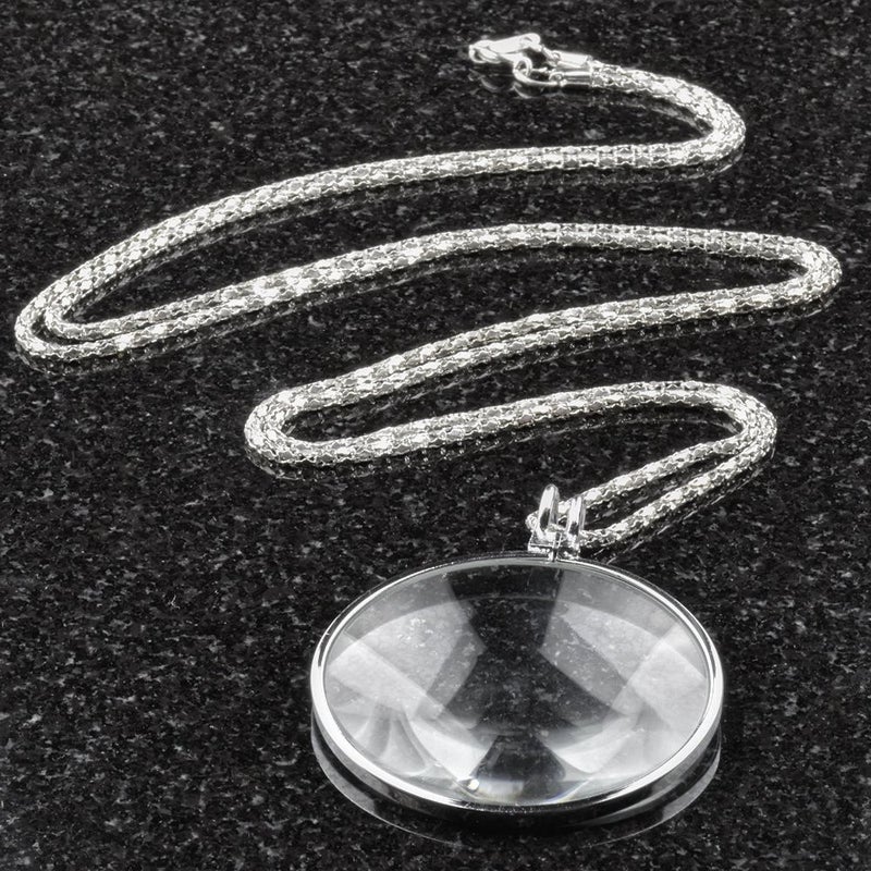 LHX 5X Magnifying Glass Pendant 1.6" Glass Lens Dia. and 35" Alloy Necklace (Silver) - Image 4