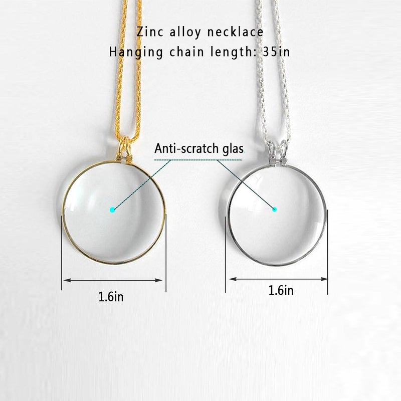 LHX 5X Magnifying Glass Pendant 1.6" Glass Lens Dia. and 35" Alloy Necklace (Silver) - Image 3
