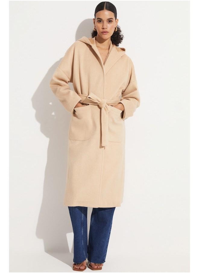 JUNE - June Hooded Detailed Coat Light Brown - Image 1