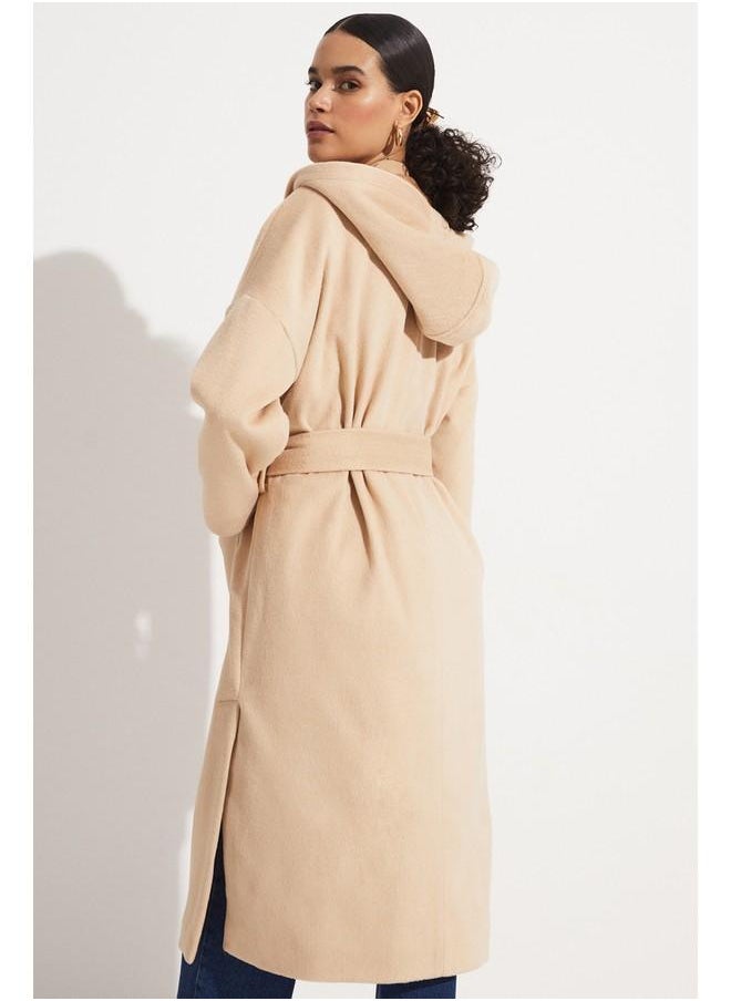 JUNE - June Hooded Detailed Coat Light Brown - Image 1