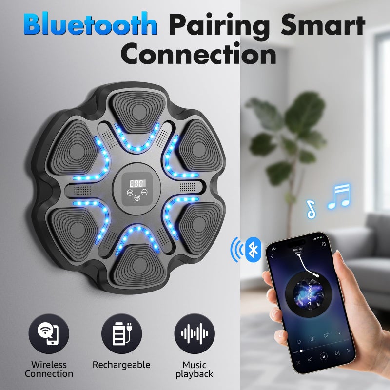 Hlthair Music Boxing Machine for Kids Adults, Smart Interactive Music Punching Machine with Gloves 9 Modes 9 Speeds Wall Mounted Electronic Boxing Punching Pad for Reaction Training Home Fitness Room Game - Image 4