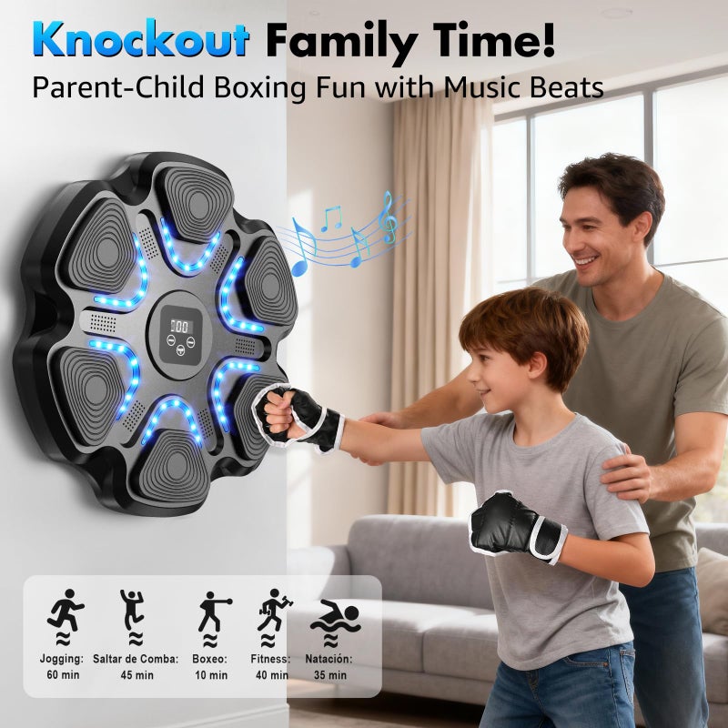 Hlthair Music Boxing Machine for Kids Adults, Smart Interactive Music Punching Machine with Gloves 9 Modes 9 Speeds Wall Mounted Electronic Boxing Punching Pad for Reaction Training Home Fitness Room Game - Image 3
