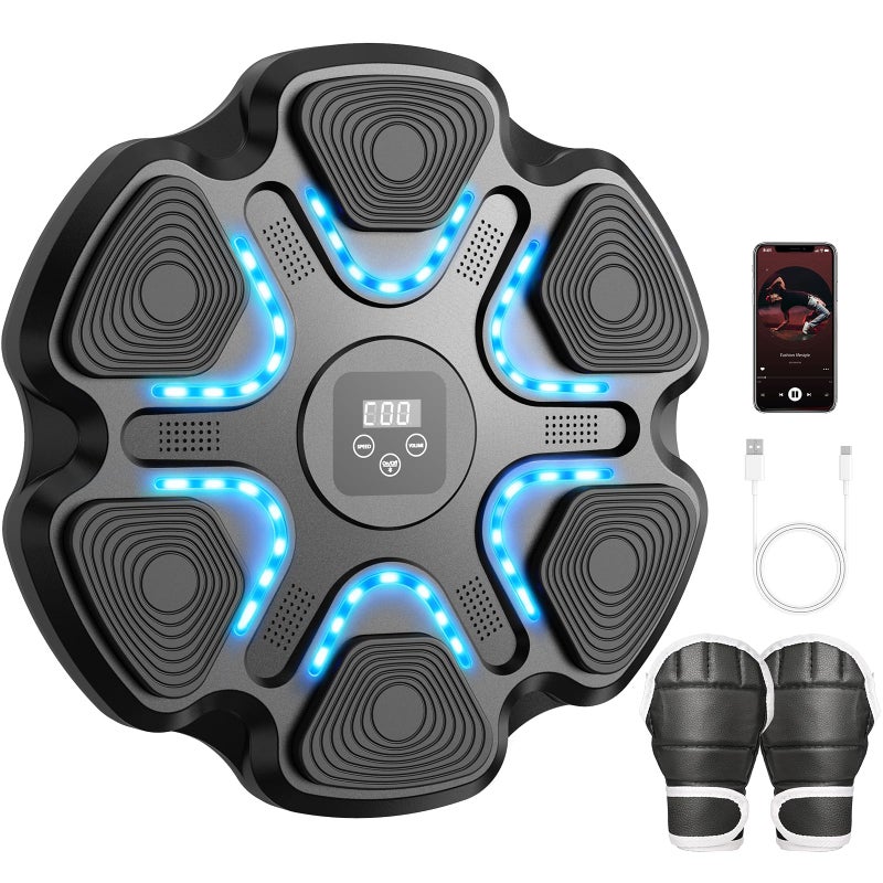 Hlthair Music Boxing Machine for Kids Adults, Smart Interactive Music Punching Machine with Gloves 9 Modes 9 Speeds Wall Mounted Electronic Boxing Punching Pad for Reaction Training Home Fitness Room Game - Image 1
