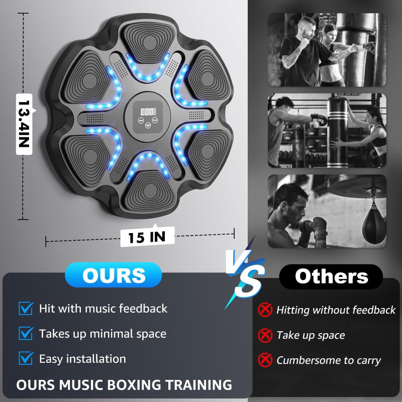 Hlthair Music Boxing Machine for Kids Adults, Smart Interactive Music Punching Machine with Gloves 9 Modes 9 Speeds Wall Mounted Electronic Boxing Punching Pad for Reaction Training Home Fitness Room Game - Image 5
